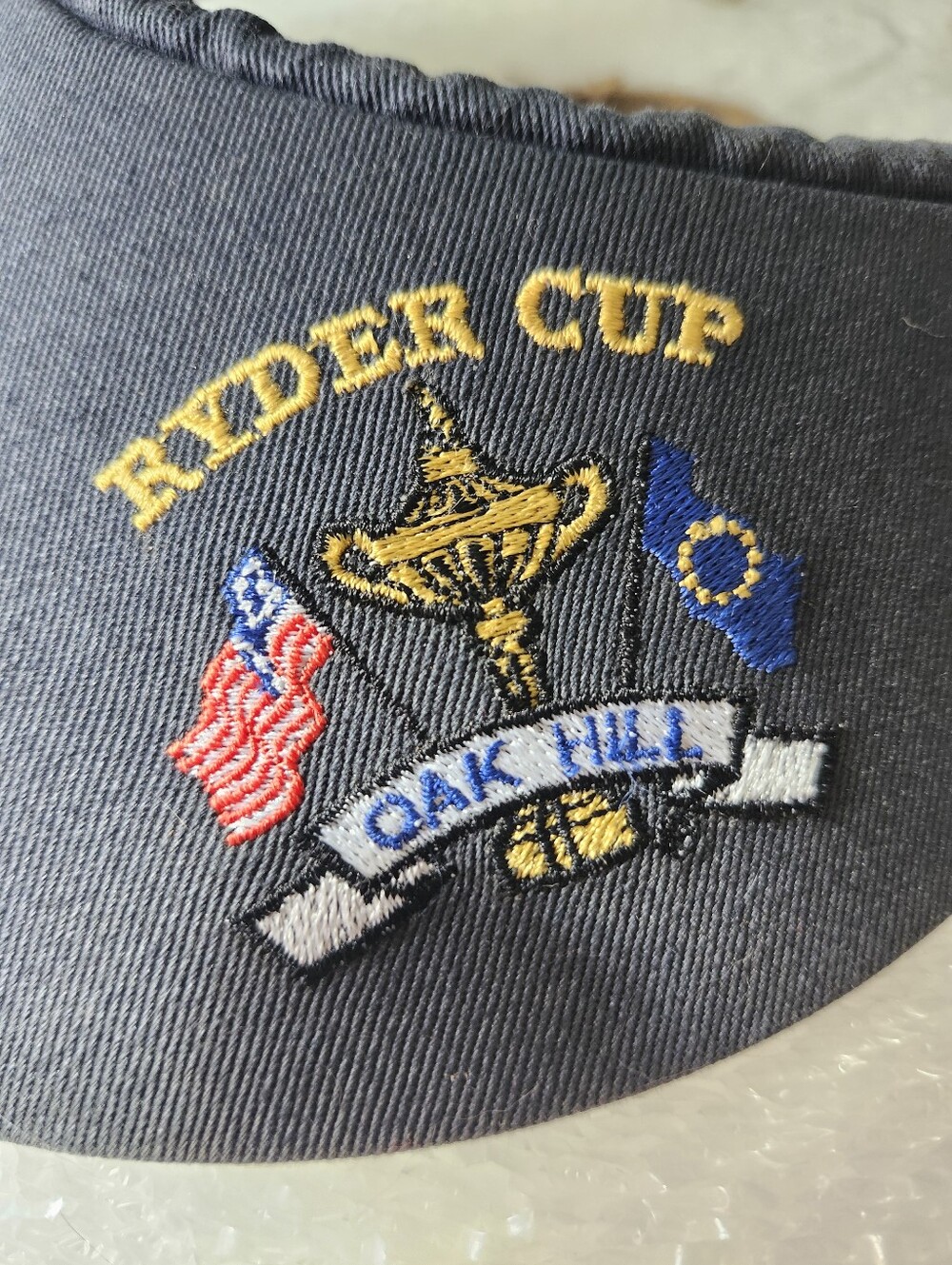 Vtg Ryder Cup Oak Hill Embroidered Visor - Navy with Gold & Blue